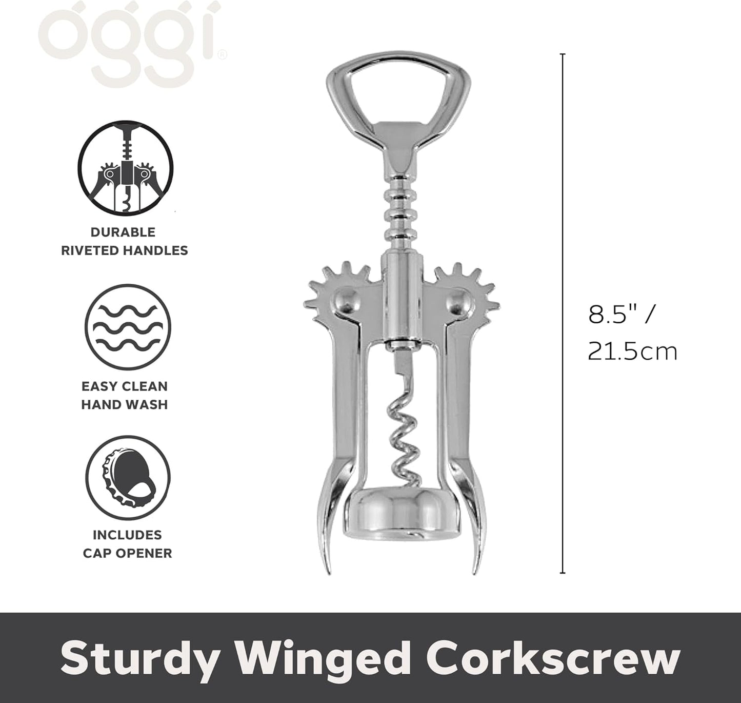 OGGI Wine Opener, Wing Corkscrew, Metal Manual Wine Bottle Opener, Multifunctional Cork Screw for Home & Waiters with Beer Bottle Opener, Durable Design