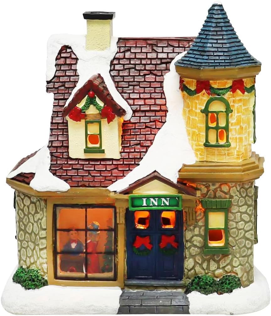 Moments In Time 20-Piece Lighted Christmas Village Set - Hand-Painted Holiday Town Display with LED Lights
