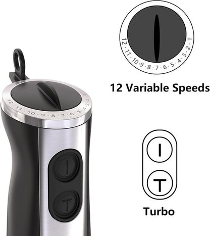 Immersion Blender - Handheld Electric Stick Mixer with 12 Speeds & Turbo Mode for Smoothies, Soups, Baby Food