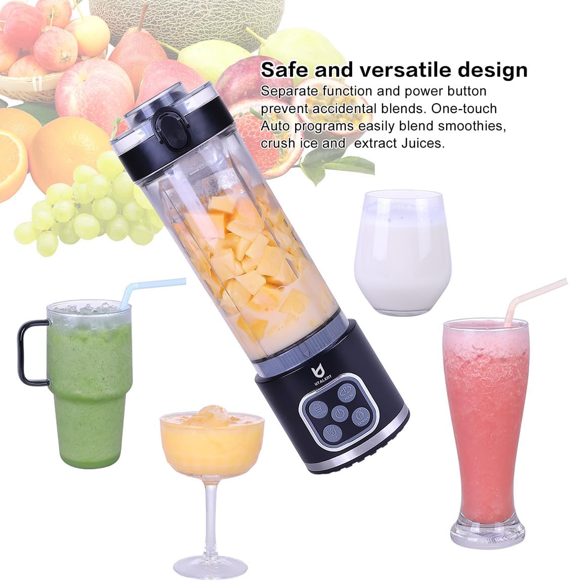 UTALENT Cordless Portable Blender - 700W Personal Blender for Smoothies & Ice Crushing | 25 oz, USB-C Rechargeable, Black