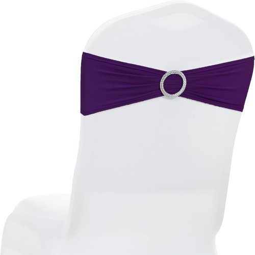MDS Premium Stretch Chair Sashes - Pack of 25 Universal Spandex Covers with Buckle Slider | Purple