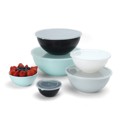 COOK WITH COLOR Mixing Bowls with Lids - 12 Piece Plastic Nesting Bowls Set includes 6 Prep Bowls and 6 Lids, Microwave Safe Mixing Bowl Set (Mint/Black and White)