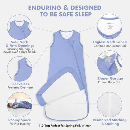 HAPIU Unisex Rayon Made from Bamboo Baby Sleep Sack TOG 1.0, 2-Way Premium Zipper, Wearable Blanket Baby,6-18 Months,Blue