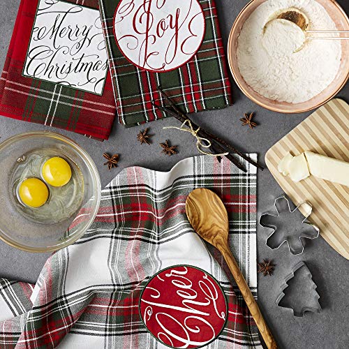 Holiday Kitchen Towels Embroidered Dish Towel Set 3 Pieces - Joyful Wishes 18x28