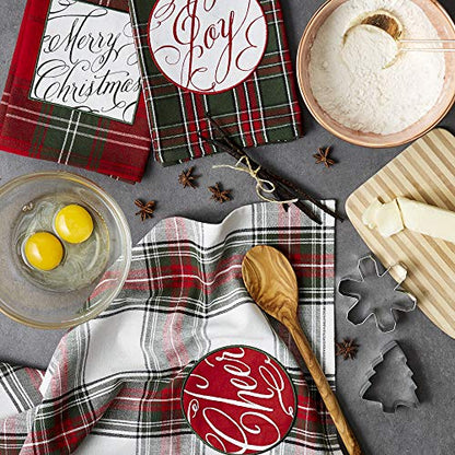Holiday Kitchen Towels Embroidered Dish Towel Set 3 Pieces - Joyful Wishes 18x28