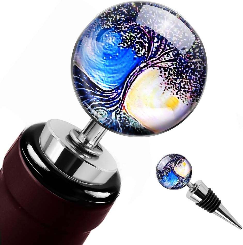 Soleebee 3 Pack Decorative Wine Stoppers, Wine Bottle Stopper with Beautiful Art Glass, Reusable Beverage Bottle Stoppers for Bar, Gifts, Holiday Party, Kitchen Decor (Tree of Life)