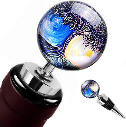 Soleebee 3 Pack Decorative Wine Stoppers, Wine Bottle Stopper with Beautiful Art Glass, Reusable Beverage Bottle Stoppers for Bar, Gifts, Holiday Party, Kitchen Decor (Tree of Life)