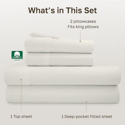 California Design Den King Sheet Set - 100% Soft Cotton, 400 Thread Count, Deep Pockets - Ivory