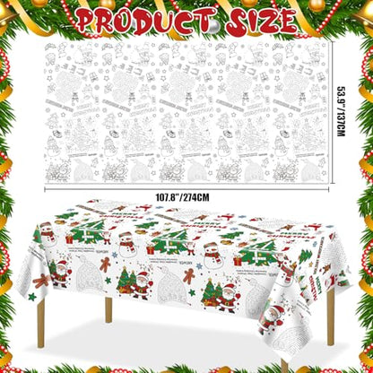2 Pack Christmas Coloring Tablecloths - Kids Holiday Party Supplies - Santa Snowman Design, 54 x 108 inches - Variation 2