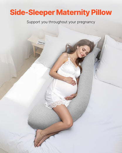 VEVOR L-Shaped Pregnancy Pillow - Soft & Breathable Maternity Body Support | Washable Jersey Cover, Light Gray