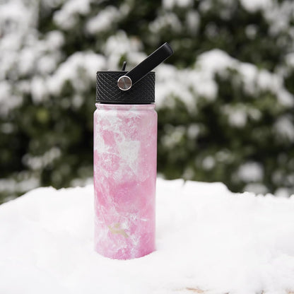 Skiennix Insulated Water Bottle - 24oz Stainless Steel Sport Bottle with 3 Lids | Marble Blossom