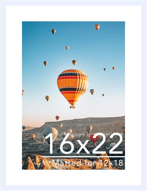 JCJMY 16x22 Picture Frame - Display 12x18 Photos with Mat or 16x22 Without - White Wall Hanging