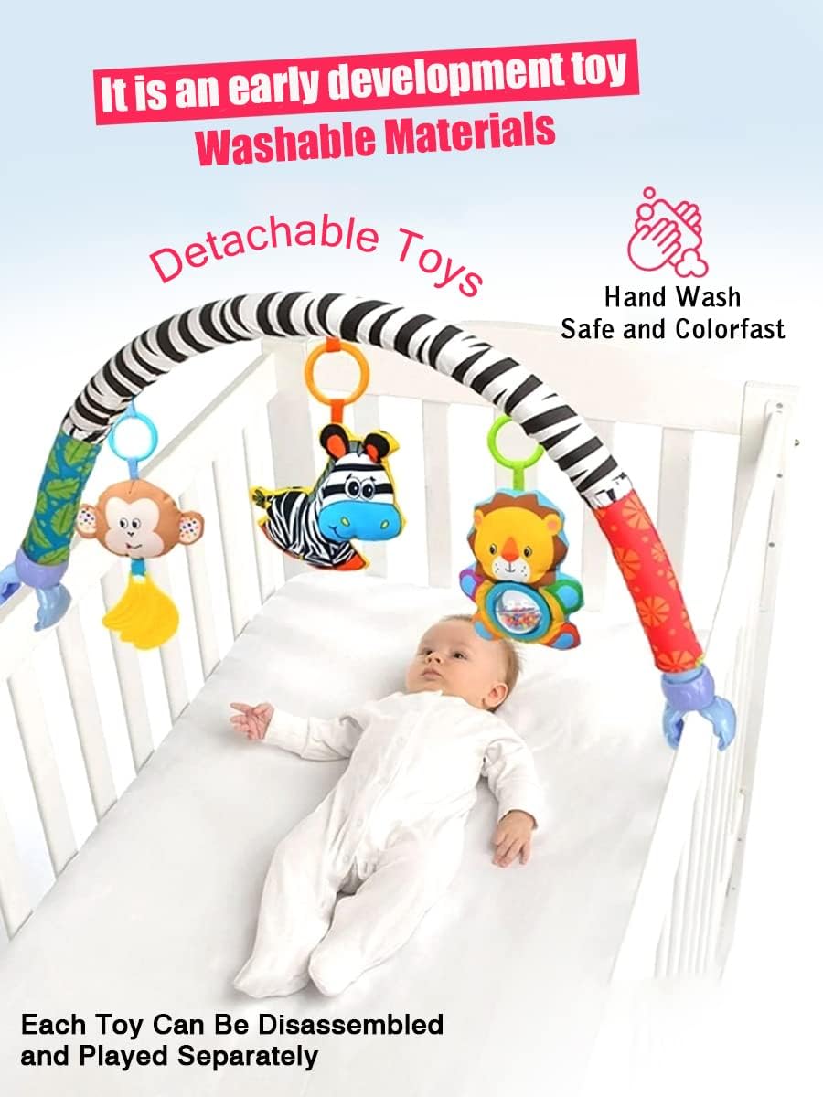 Pau1Hami1ton Baby Stroller Arch Toys - Adjustable Hanging Toy Bar for Crib, Car Seat & Bouncer | Zebra Design