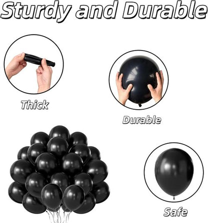 65 Pieces Matte Black Balloons - 12 Inch Latex Party Balloons for Birthday, Graduation & Halloween Decor