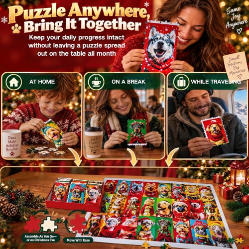 Christmas Puzzle Advent Calendar 2026 - 1600-Piece Plastic Puzzles for Adults, Red-Green Variation
