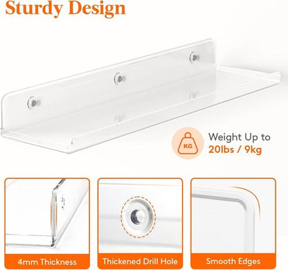 Lifewit Floating Shelves - Clear Acrylic Wall Organizer for Bathroom & Home Decor | 14" Display Rack, 4 Pack