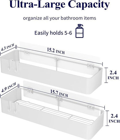 Kitsure Shower Caddy - Rustproof Adhesive Organizer for Bathroom Storage | 2 Pack, White, XX-Large