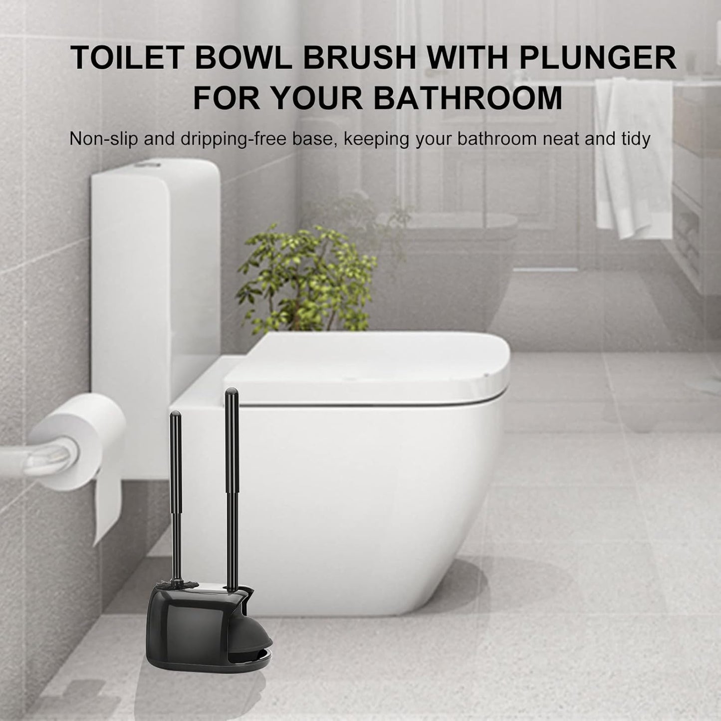 SetSail Toilet Brush and Plunger Set - Heavy Duty Bathroom Cleaning Tools | Black Semi-Hidden Design