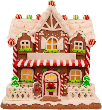 The Bridge Collection Light Up Gingerbread House - Festive Christmas Decor | 9-Inch Gingerbread Village Figurine