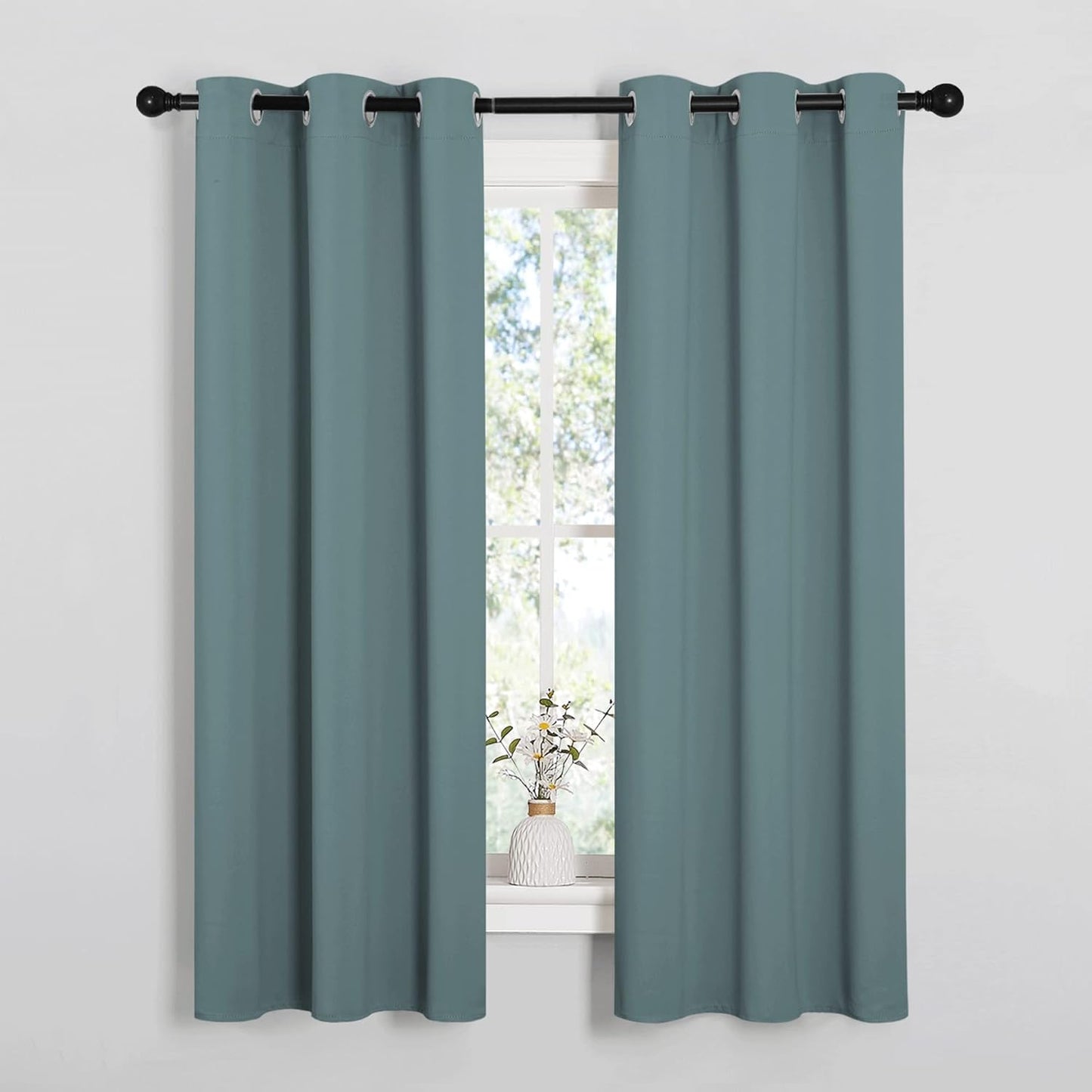 NICETOWN Modern Blackout Curtains - Noise Reducing & Thermal Insulated Drape Panels | Greyish Blue, 2 Panels (W34 x L63-Inch)