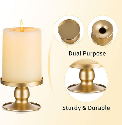 Romadedi Gold Candle Holders - Elegant Pillar & Taper Candle Sticks for Weddings | 4-Piece Set