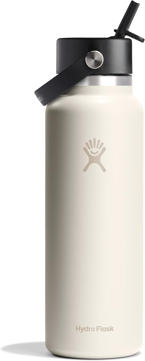 Hydro Flask Water Bottle - Insulated Stainless Steel - 40 Oz Ivory with Wide Straw Lid, Leakproof