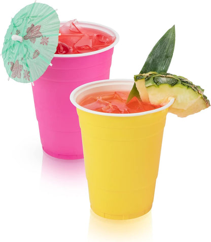 True Party Disposable Plastic Cups - 16 oz Multicolor Set of 24 for Beers, Cocktails & Beverages