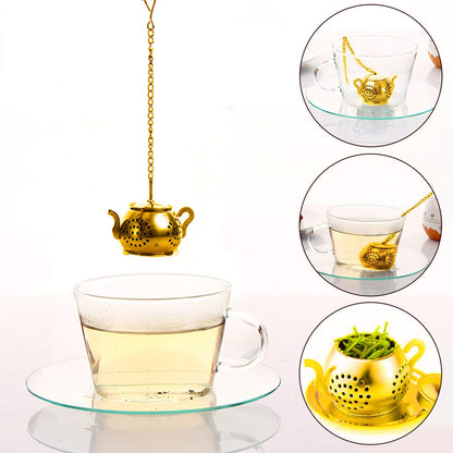 MEICHU Loose Leaf Tea Infuser Ball Set of 4 Stainless Steel Tea Strainer with Chain and Drip Trays, Tea Filter for Mug and Cup (Gold)