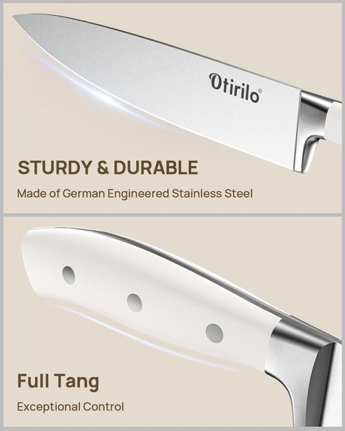 Kitchen Knife Sets with Block 15-Piece, Otirilo Stainless Steel Cooking Knife Set,Ultra-Sharp Blades,High Carbon Steak Knives Razor-Sharp Chef's Knife Set with Sharpener,Dishwasher Safe Cutlery