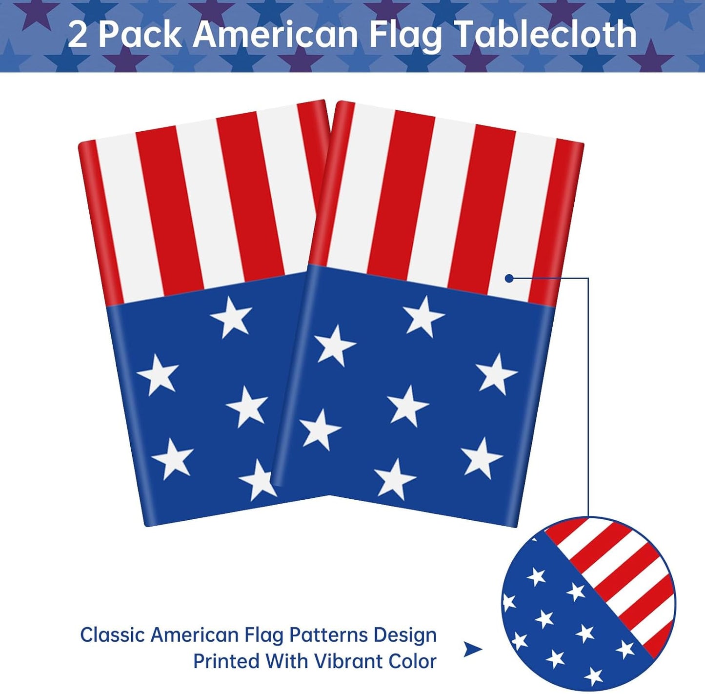 Patriotic 4th of July Tablecloth by [Brand Name] - Disposable Rectangle USA Flag Design, 54" x 108"