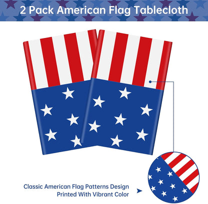 Patriotic 4th of July Tablecloth by [Brand Name] - Disposable Rectangle USA Flag Design, 54" x 108"