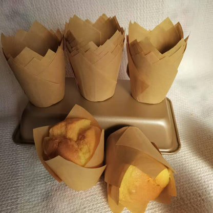 Skiennix Natural Tulip Cupcake Liners - 200 Pcs Unbleached Greaseproof Muffin Liners for Baking | Party & Holiday Use