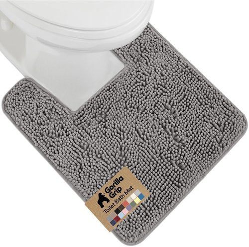 Gorilla Grip Plush Chenille Bath Rug Mat - Soft Microfiber for Square Toilet Base | Machine Washable, Grey