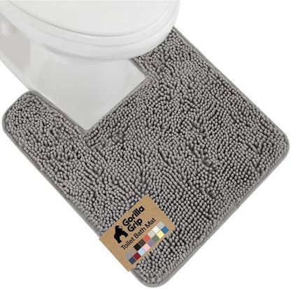 Gorilla Grip Plush Chenille Bath Rug Mat - Soft Microfiber for Square Toilet Base | Machine Washable, Grey