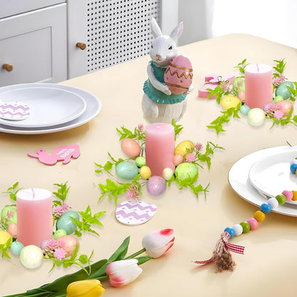 3Pcs Easter Egg Candle Holder Rings - Pastel Mini Wreaths for Spring Decor | 9" Centerpieces for Holiday Tables
