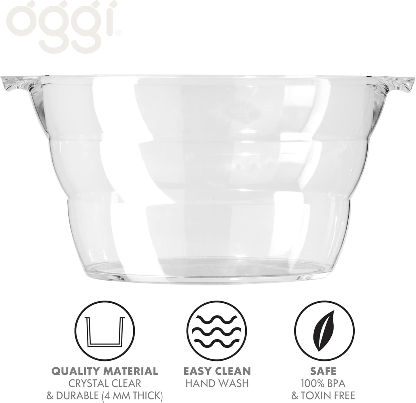 OGGI Acrylic Oval Party Tub - Clear Beverage Cooler w/Handles, Wine Cooler, Beer Chiller, Ideal Party Tubs for Drinks, Use Ice Tub for Indoor or Outdoor Bars, 18.5" x 11"