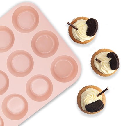 Skiennix Silicone Muffin Pan - Nonstick 12-Cup Bakeware Set for Muffins, Tarts & Bread - 3 Pack