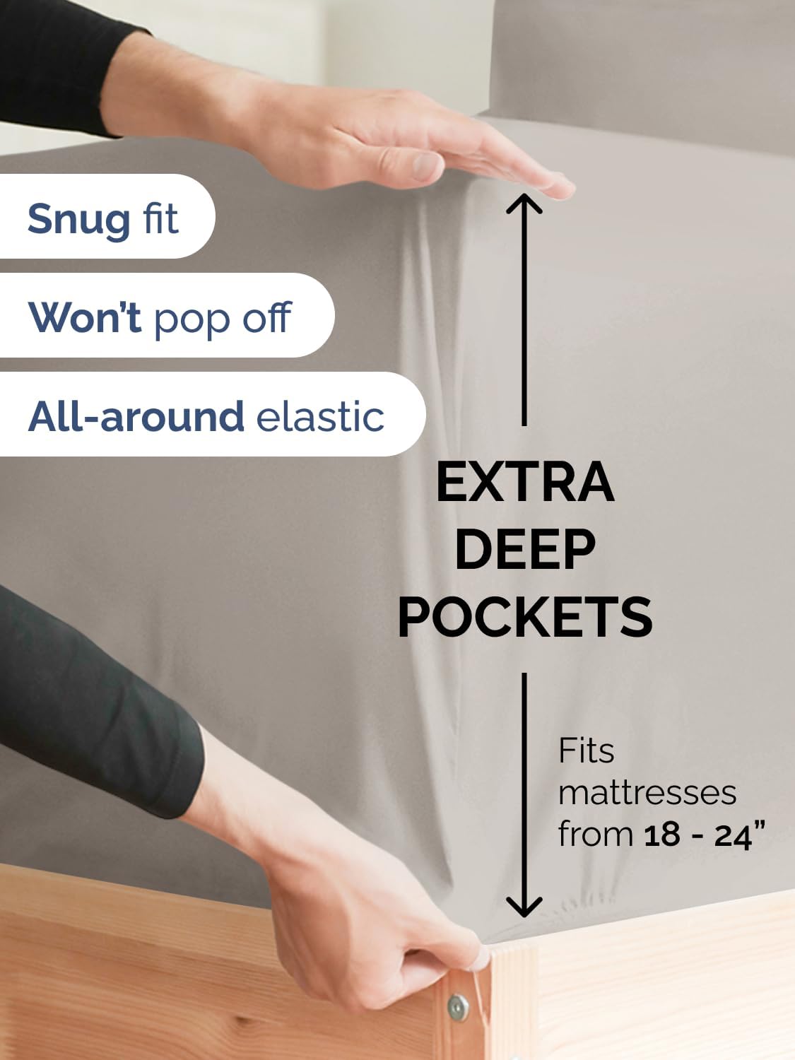 Skiennix Extra Deep Cal King Sheet Set | 6-Piece Breathable Cooling Bedding - Soft, Wrinkle-Free Light Grey