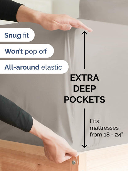 Skiennix Extra Deep Cal King Sheet Set | 6-Piece Breathable Cooling Bedding - Soft, Wrinkle-Free Light Grey