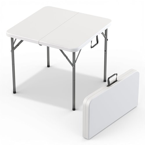 Our Modern Space 34" Square Foldable Table with Built in Handle & Steel Legs | Heavy Duty Portable | Perfect for Party, Dining, Wedding, Events, Picnic Indoor, Outdoor, Camping, Utility, Temporary