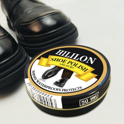 HILILON Black Shoe Polish Paste for Leather Shoes & Boots, Premium High-Gloss Shine, UV Protection, Includes Wool Cloth, 1.75oz (50ml)