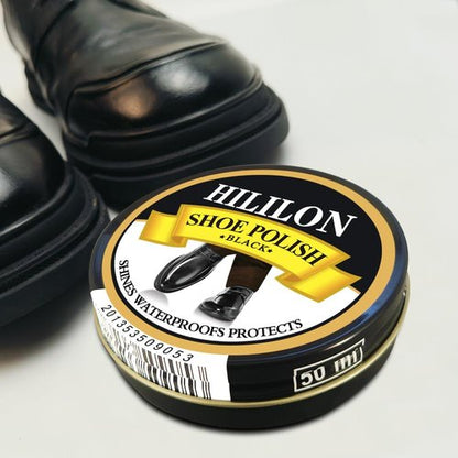 HILILON Black Shoe Polish Paste for Leather Shoes & Boots, Premium High-Gloss Shine, UV Protection, Includes Wool Cloth, 1.75oz (50ml)