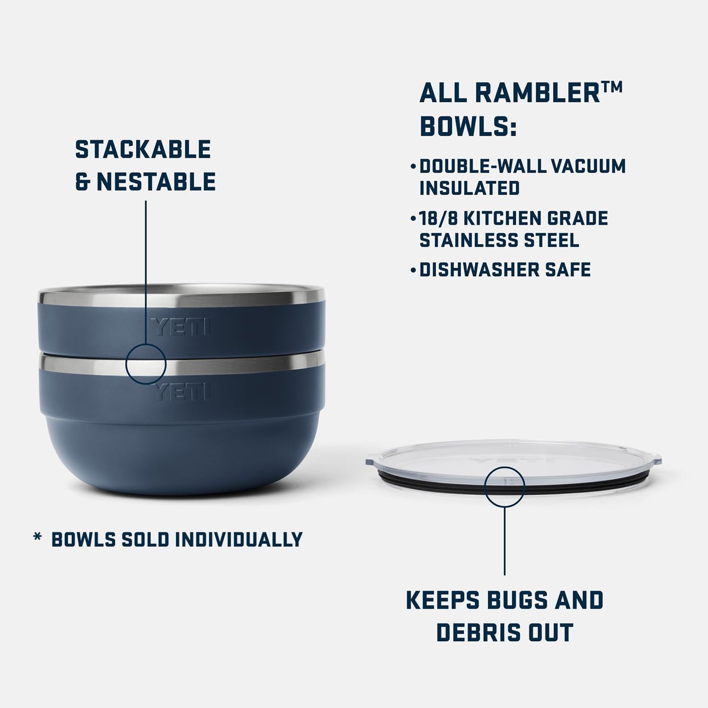 YETI Rambler Bowl, Vacuum Insulated, Stackable and Nestable Stainless Steel Bowl with Lid, 4.5 Quart, Cape Taupe