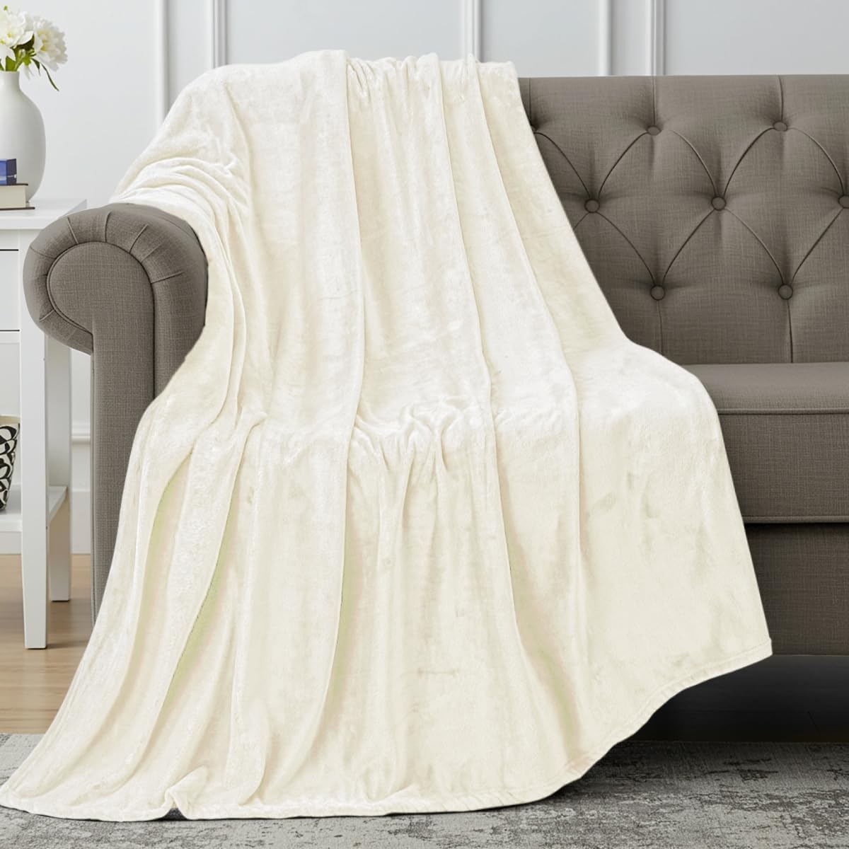 Utopia Bedding Fleece Blanket - Luxury Soft Microfiber Throw | Ivory, 50x60 Inch, Anti-Static, Cozy