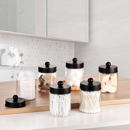 Amolliar Qtip Holder Dispenser - Clear Plastic Apothecary Jar for Cotton Swabs & Makeup Storage | Bronze Finish (4)