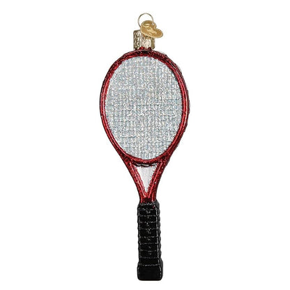 Red Tennis Racquet Glass Ornament - Handcrafted Christmas Tree Decoration