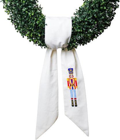 Nutcracker Linen Wreath Sash - Blank Embroidered Christmas Decor | 56" L x 4.5" W for Indoor/Outdoor Use