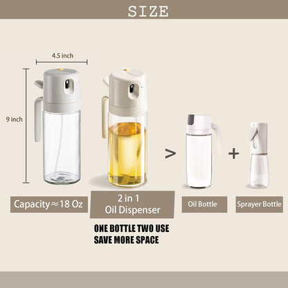 Skiennix Glass 2-in-1 Olive Oil Sprayer & Dispenser - 18oz Food-Grade Bottle for Cooking & BBQ
