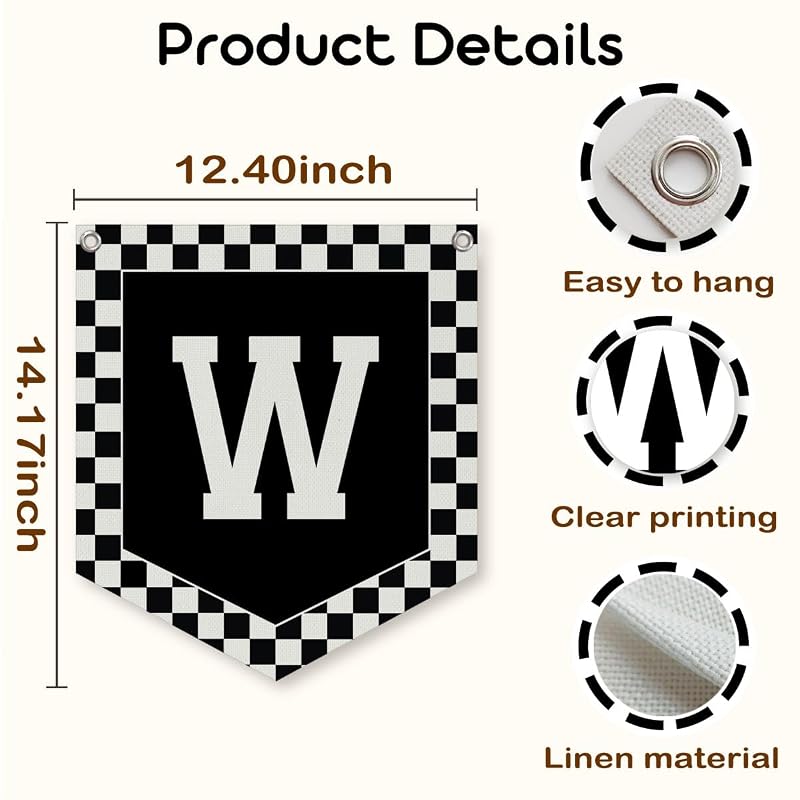 Racing Checkered Initial Pennant Flag - Personalized Name Gift for Boy Bedrooms (Variation room-W)