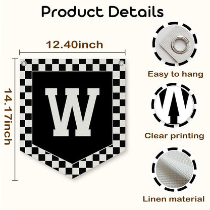 Racing Checkered Initial Pennant Flag - Personalized Name Gift for Boy Bedrooms (Variation room-W)